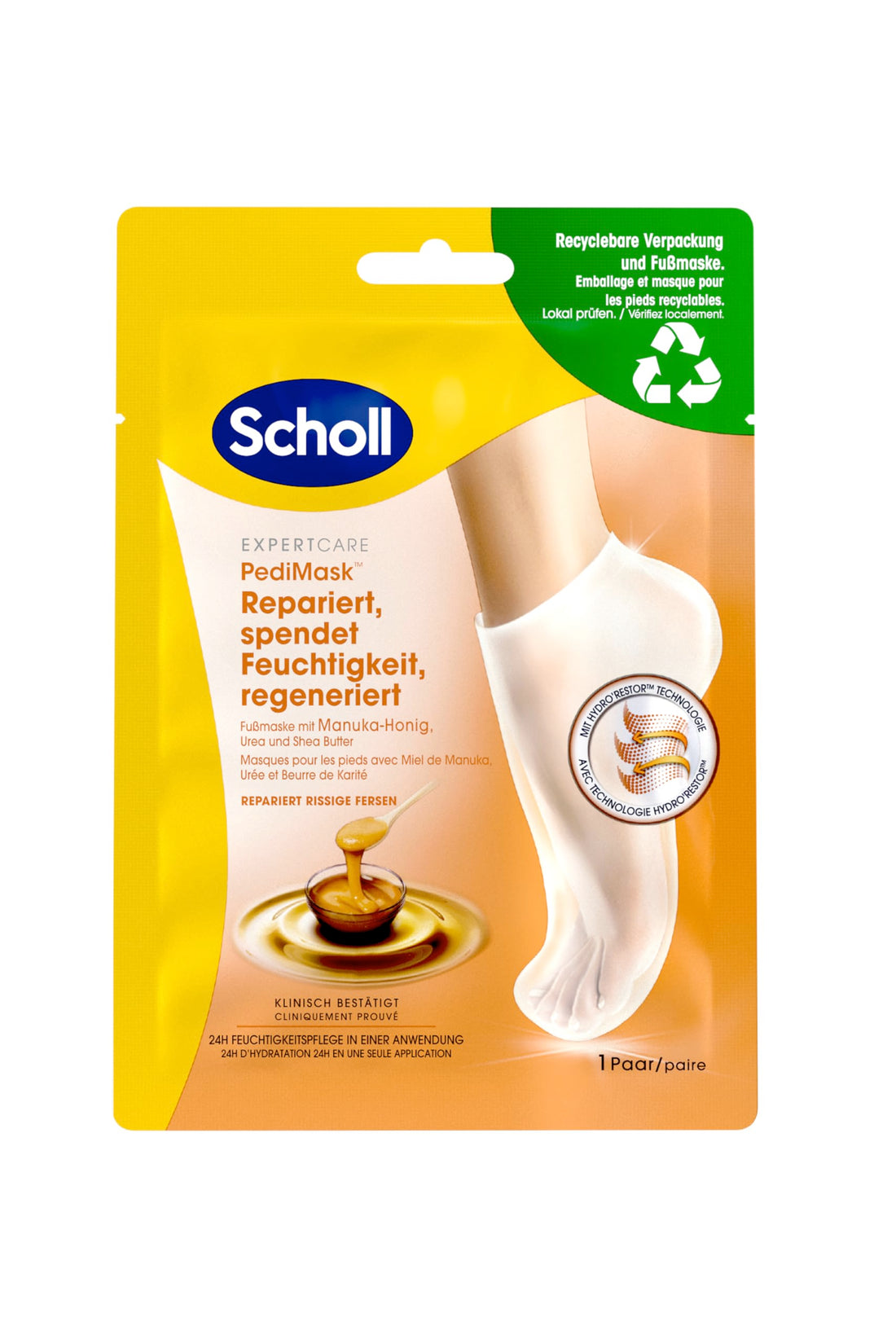 Scholl Intensive Moisturising Foot Mask with Manuka Honey, Provides a Long-Lasting Feeling of Moisture, 1 x 2 Pieces