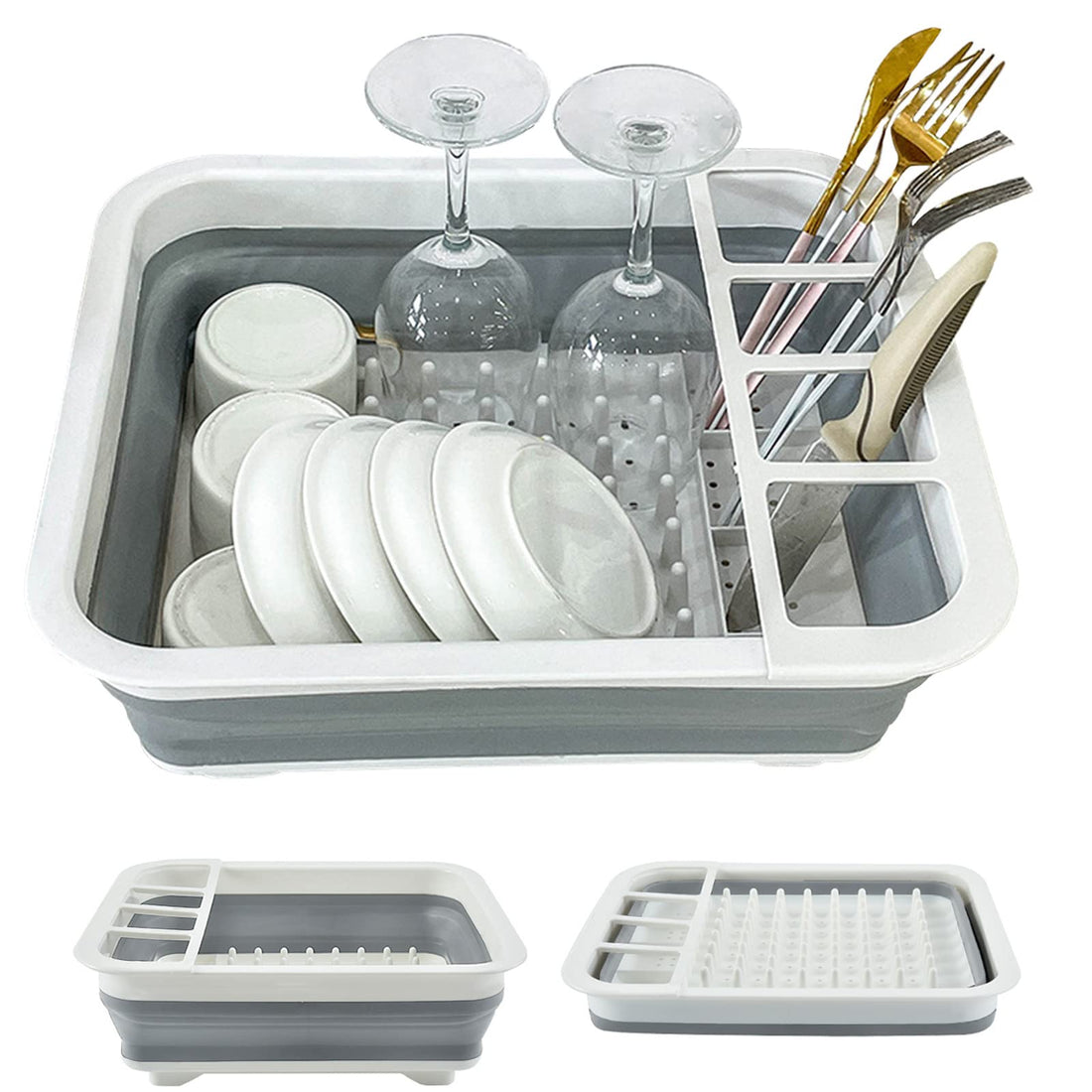 Collapsible Dish Drying Rack, Foldable Dish Rack Dish Drainer, Portable Dinnerware Organizer, Space Saving Kitchen Storage Tray for Home Outdoor Camping(Grey)