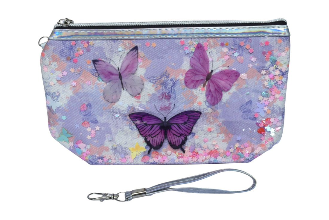 Sm5 Butterflies Printed Cosmetic Case with Handle - Multicolor