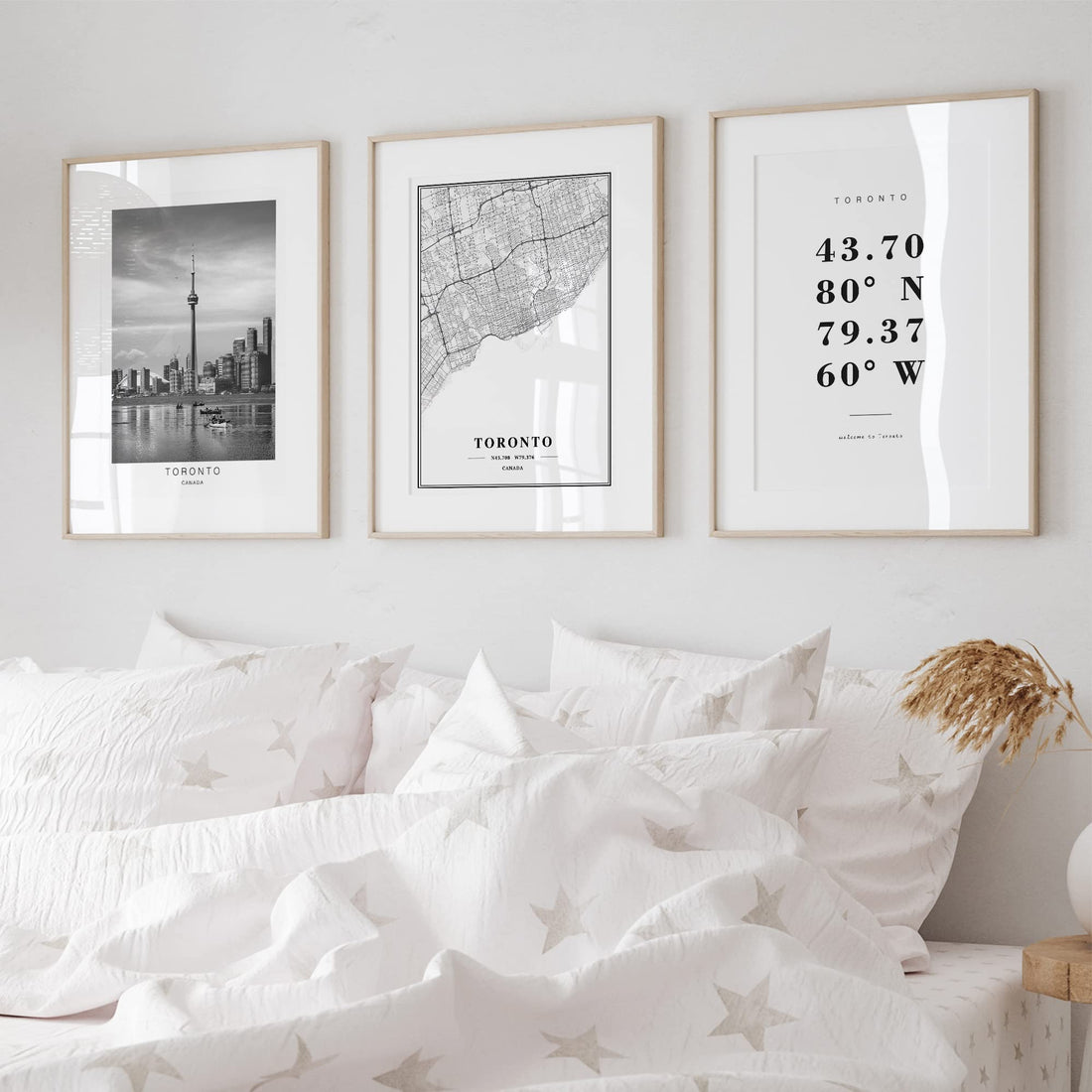 Toronto Canada View Abstract Road Modern Map Art Minimalist Painting Black and White Canvas Line Art Print Poster Art Print Poster Home Decor (Set of 3 Unframed) (12x16inch)