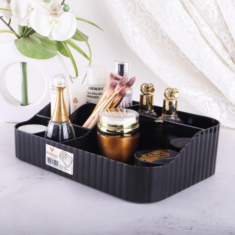 Acrylic Makeup Organizer with Stackable Drawers, Bathroom Vanity Organizers and Storage, Ideal for Desk and Dresser Countertops, Great for Cosmetics, skincare, Lipsticks (Black, Tray)
