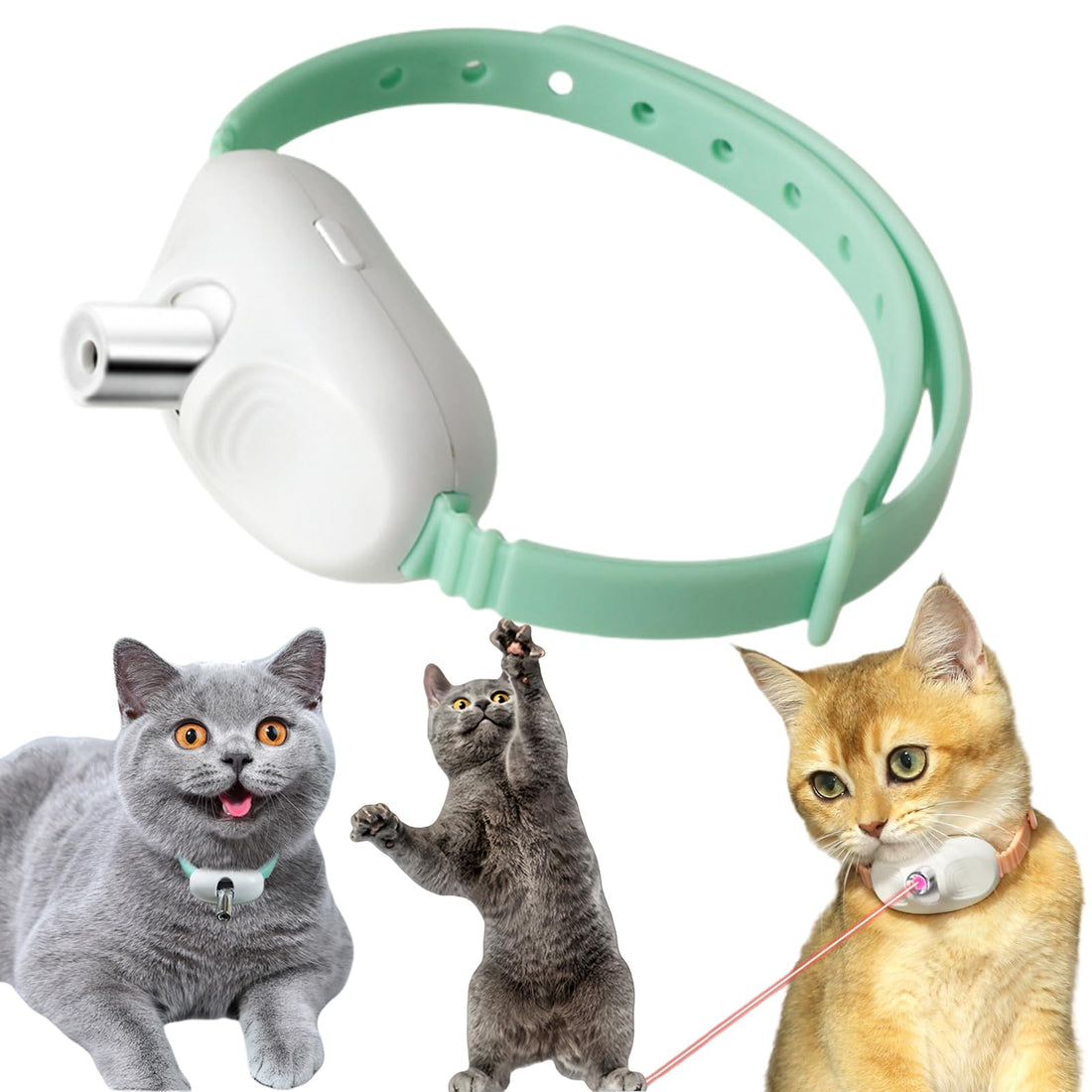 Oumun Cat Collar Pointer Toy, Red Dot Toy for Indoor Cats, Rechargeable, Adjustable, USB Charging, Adult Cats, Green