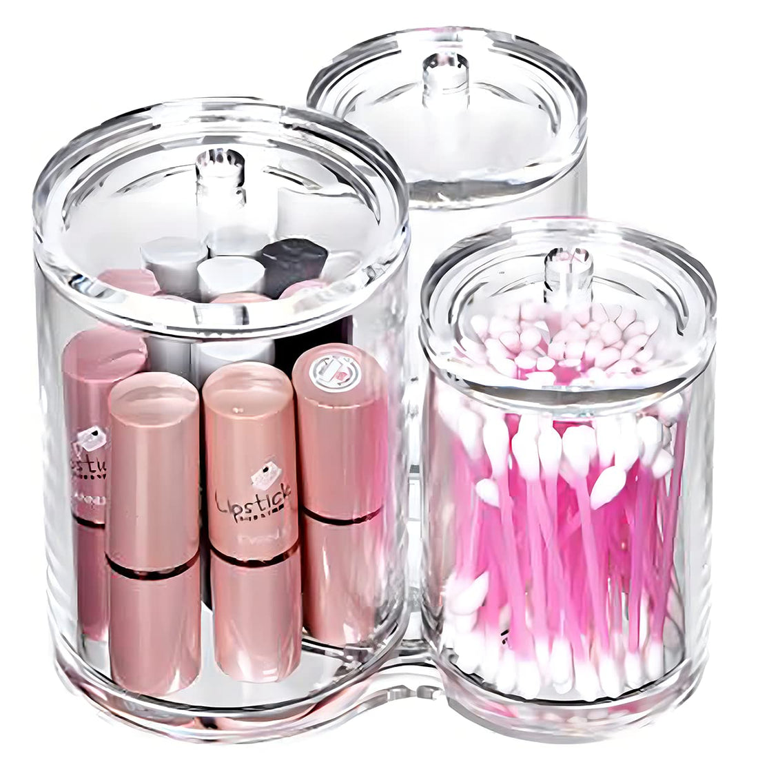 3 Connected Compartments 100% Acrylic Cotton Bud and Ball Holder - Cosmetic Storage Makeup Organizer - Bath Accessory
