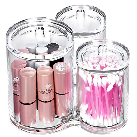 3 Connected Compartments 100% Acrylic Cotton Bud and Ball Holder - Cosmetic Storage Makeup Organizer - Bath Accessory
