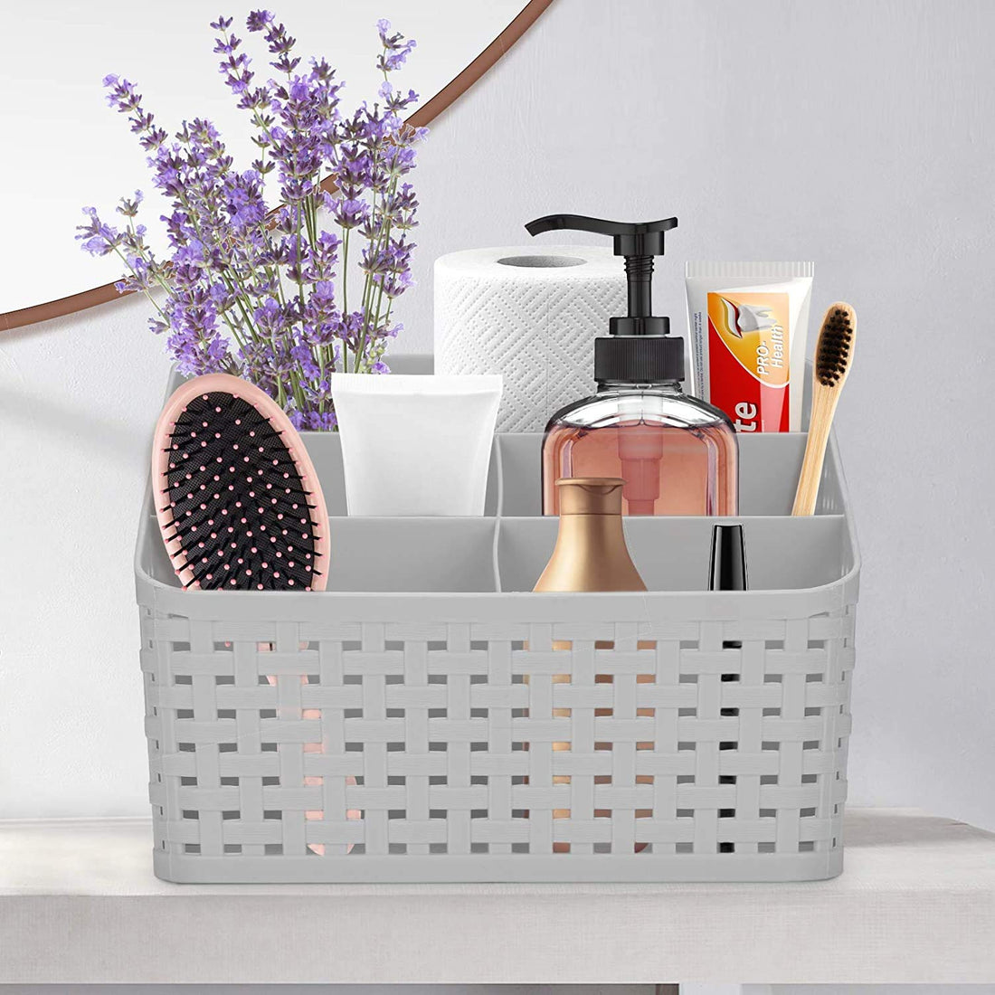 GHANU Storage Basket Cosmetic, Desktop Box Organiser Versatile Sorting Box Makeup Storage, Multi-functional Imitation Rattan for Desks Shelves Bedroom Bathroom Kitchen, Office Desk Accessories (Multi)