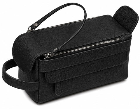 Dr.Key Leather Travel Toiletry Bag, Crazy Horse Full-Grain Cowhide, Vintage Style, 22 × 10.5 × 12 cm,black
