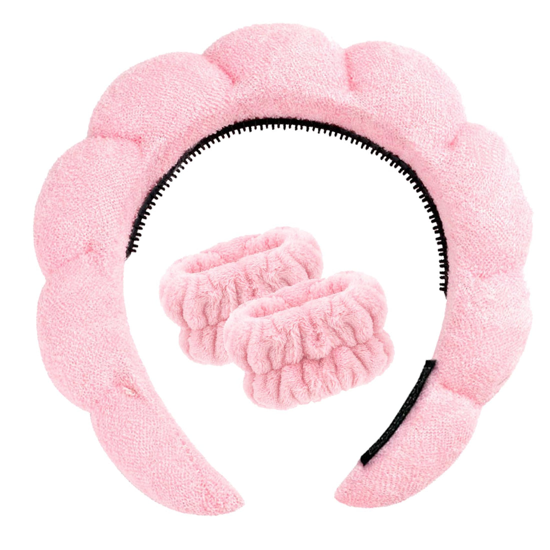 Skincare Hair Band, Hair Band, Cosmetic Hair Band, Bubble Skincare, Make-Up Hair Band, Hair Band, Hair Band, Make-Up Hairband, Bubble Headband, Spa Headband, Skincare Hairband with Bracelet, Pink