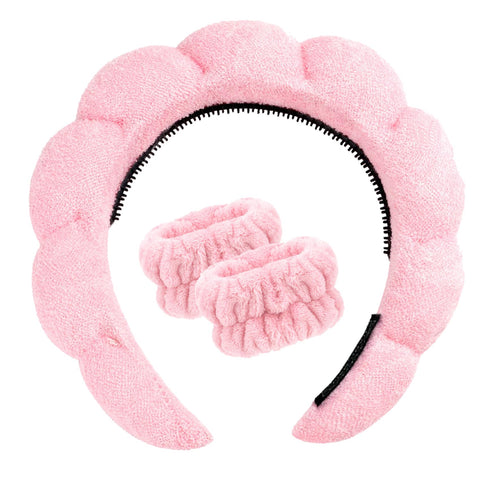 Skincare Hair Band, Hair Band, Cosmetic Hair Band, Bubble Skincare, Make-Up Hair Band, Hair Band, Hair Band, Make-Up Hairband, Bubble Headband, Spa Headband, Skincare Hairband with Bracelet, Pink