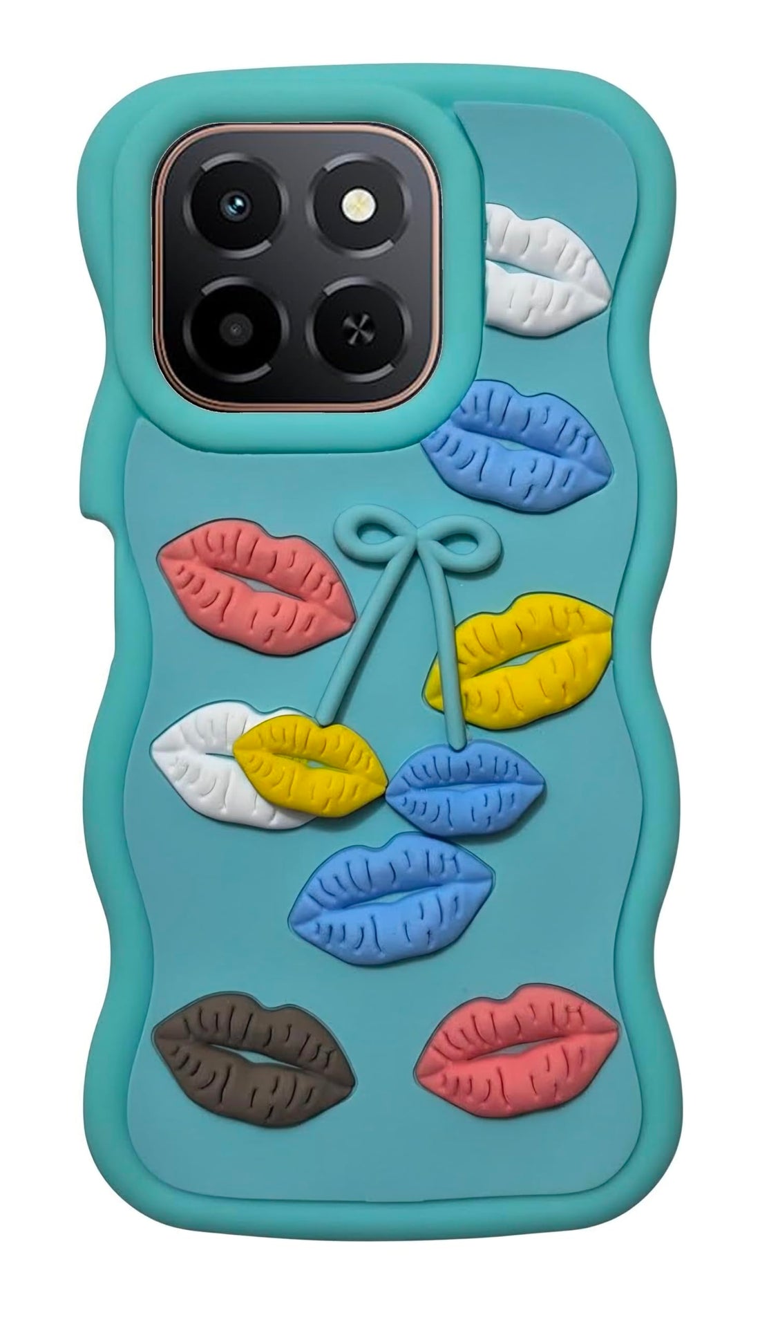 Akiira Back Cover For Honor X6C TPU Phone case with 3D Lip toys Drop Protection, Non-Slip Airbag Design For Women and Girls (Turquoise2)