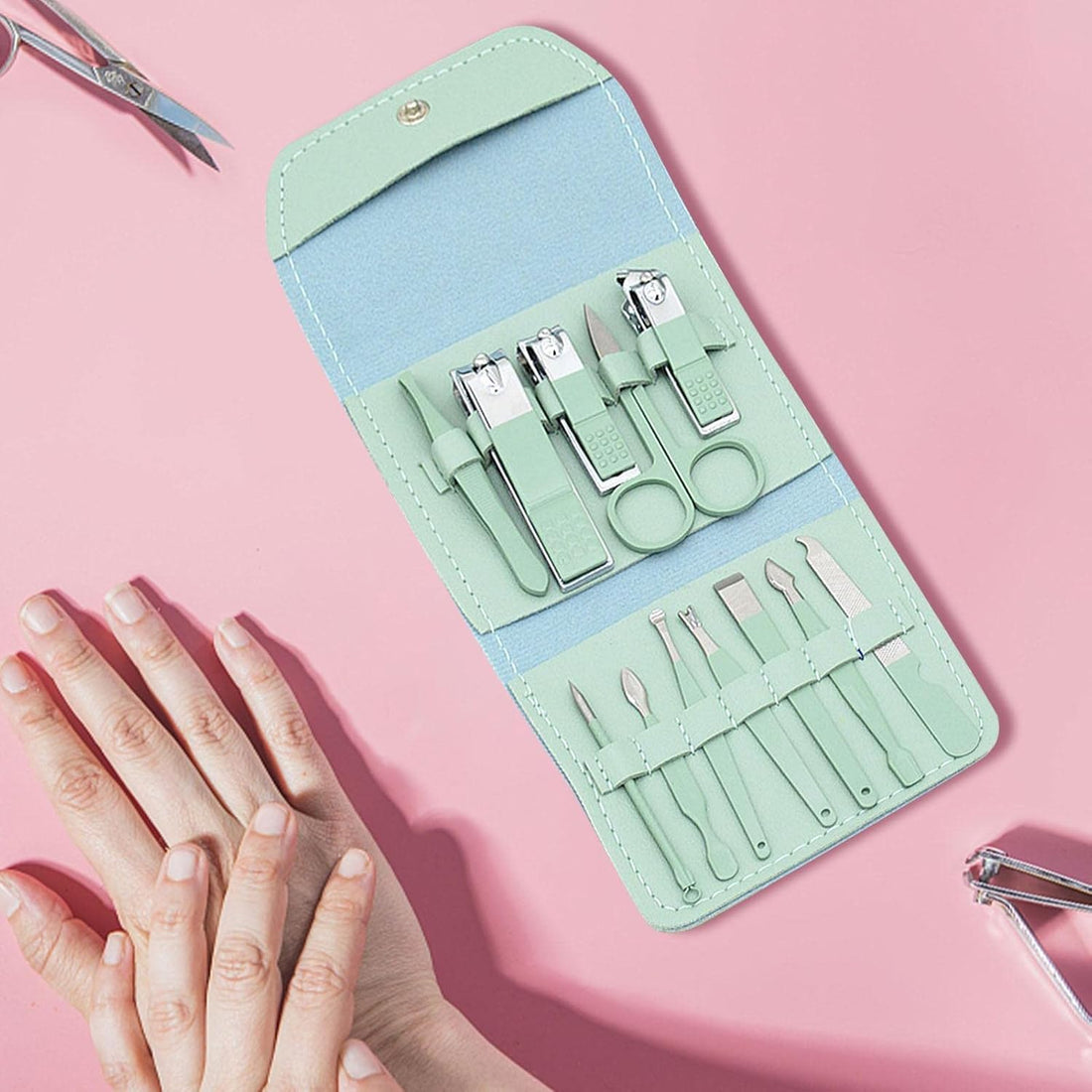 Professional Stainless Steel Nail Care Kit 16 Pieces With Leather Case For Hand Face And Foot Grooming Home And Travel Use High Quality Complete Manicure Set