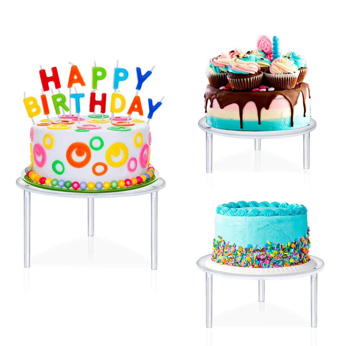 BEST MEDIA Cake Stands Set, 3 Pcs Clear Round Acrylic Display Trays, 20 cm 25 cm 30 cm Sizes, Reusable Dessert Holders for Cake Cupcakes Pizza Wedding Party Buffet