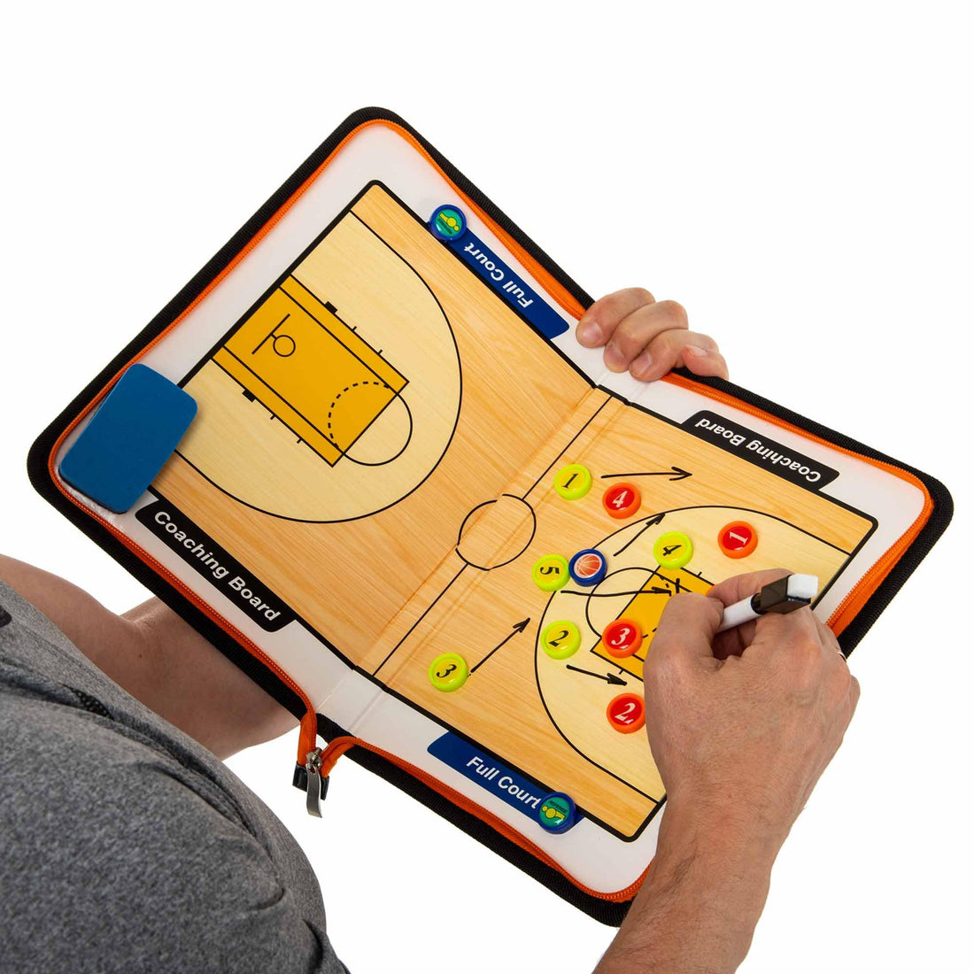 Basketball Training Board, Leather Folding Tactical Board for Coaches and Players with 15 Colorful Magnets, Marker and Erasing Tool