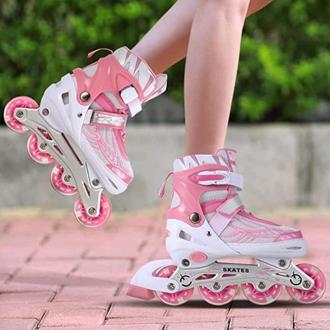 ZAGILY 4 Wheels Inline Adjustable Skates Skating Shoes for Boys & Girls Skating Shoe Adjustable Roller Blades Age 6 to 15 Years Kids PU Strong Wheels Aluminium with LED Flash Light on Wheels