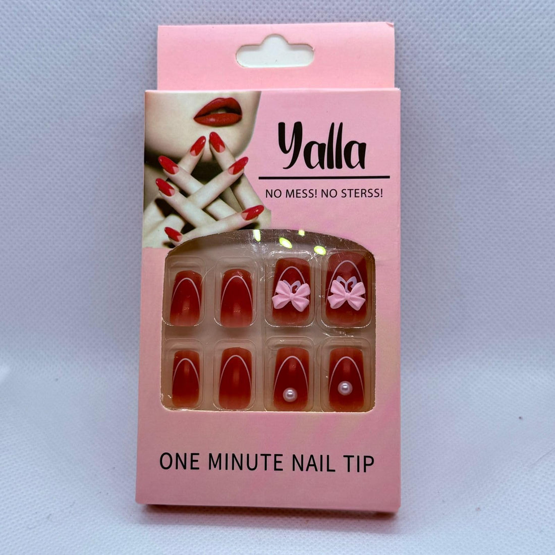 Elegant Square Nails with small bows – Chic & Feminine Style - Fake press on nails (Bows 6)