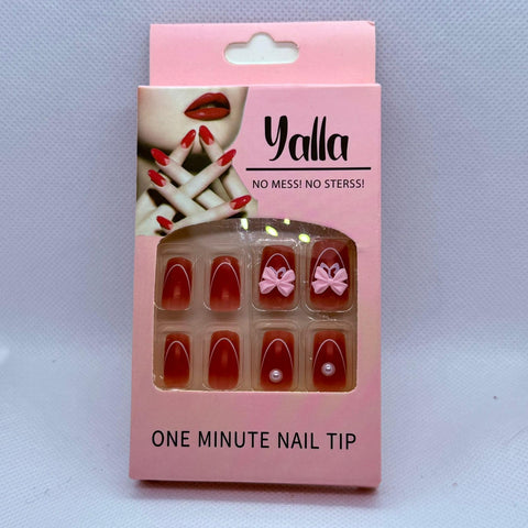 Elegant Square Nails with small bows – Chic & Feminine Style - Fake press on nails (Bows 6)