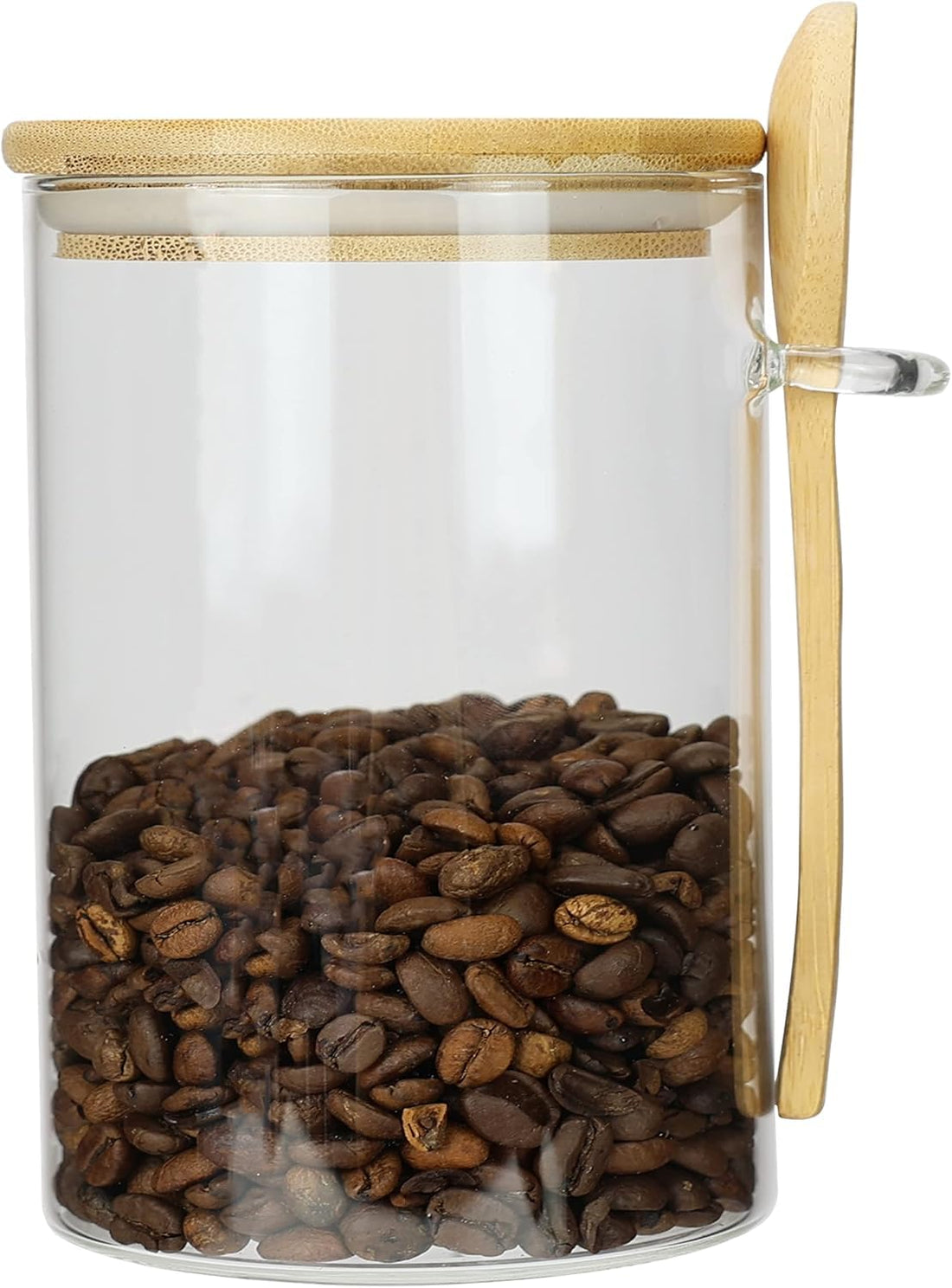 240ml Square Glass Jar with Airtight Bamboo Lid and Wooden Spoon for Storing Spices, Legumes and Cereals in an Organized and Neat Way in Kitchen