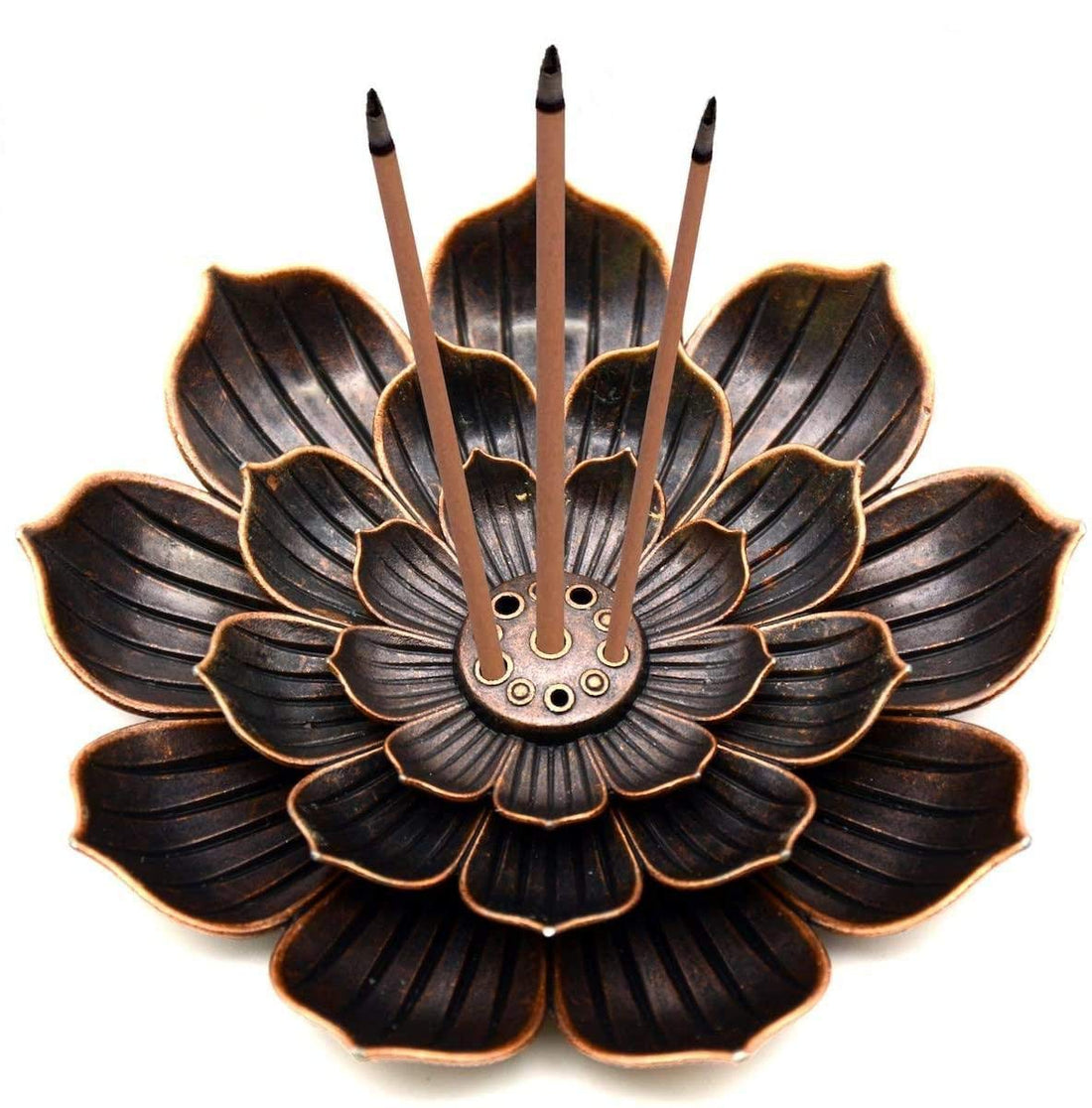 Brass Incense Holder - Lotus Stick Incense Burner and Cone Incense Holder with Ash Catcher (1pcs)