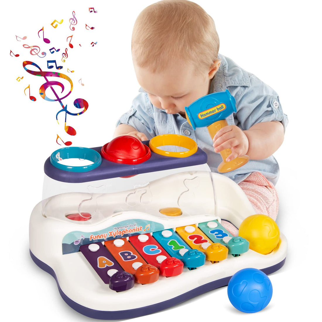 Montessori Toys for 1 Year Old, 2 in 1 Hammer Pounding & Musical Xylophone Toys, Baby Sensory Toys for Toddler 1-3, Learning & Educational Toys, Birthday Gifts for 1 2 3 Year Old Girl Boy