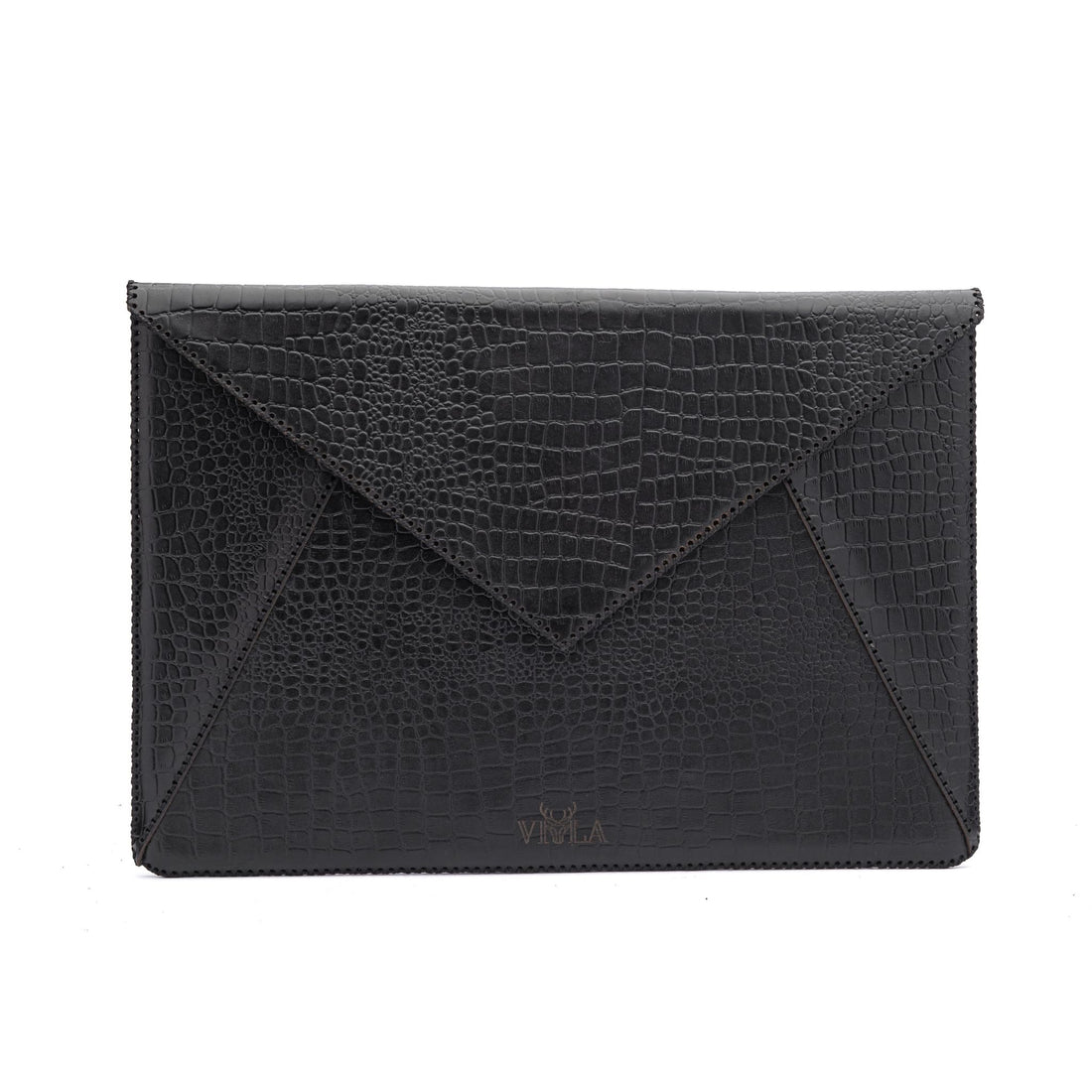 Leather Laptop Sleeve Case for MacBook Pro Air HP Dell, Genuine Cowhide Envelope Design with Magnetic Closure, Hand-Stitched, Slim Cover, Available in 13 13.3 15.6 inch (Black crocodile, Meduim)