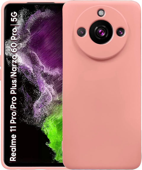 (Realme 11 Pro Plus 5G) Shockproof Liquid Silicone Back Case Cover with Fur Lined Interior and Full Camera Cover Compatible with OPPO Realme 11 Pro Plus 5G (Pink)