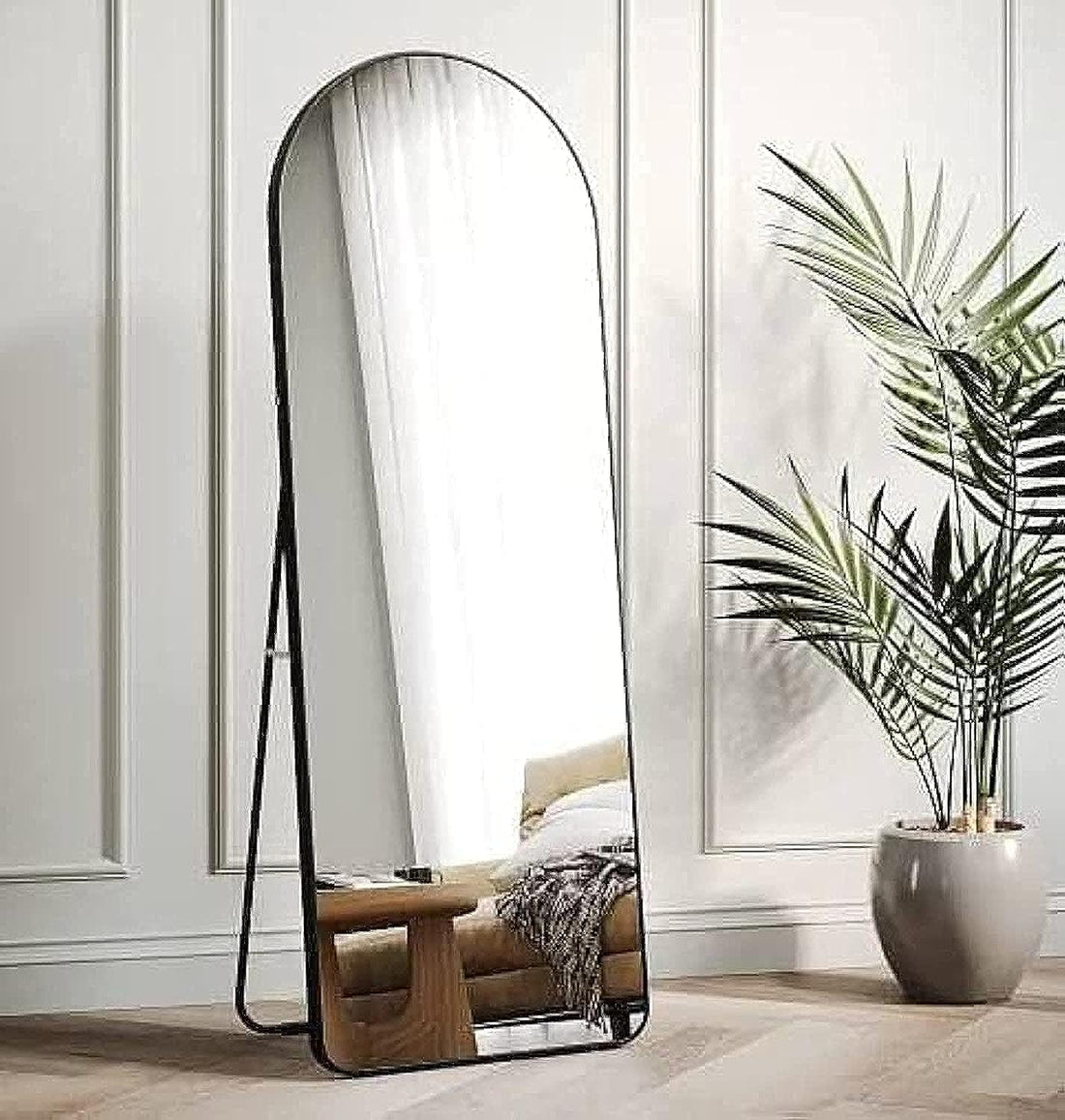 Black Folding Mirror – L170 x W60 cm – Wooden Frame – Floor Mount
