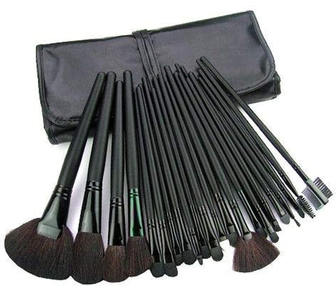Professional Makeup Eyebrow Shadow Cosmetic Brush Set Kit Case with Pouch (Black)- 24 Pieces