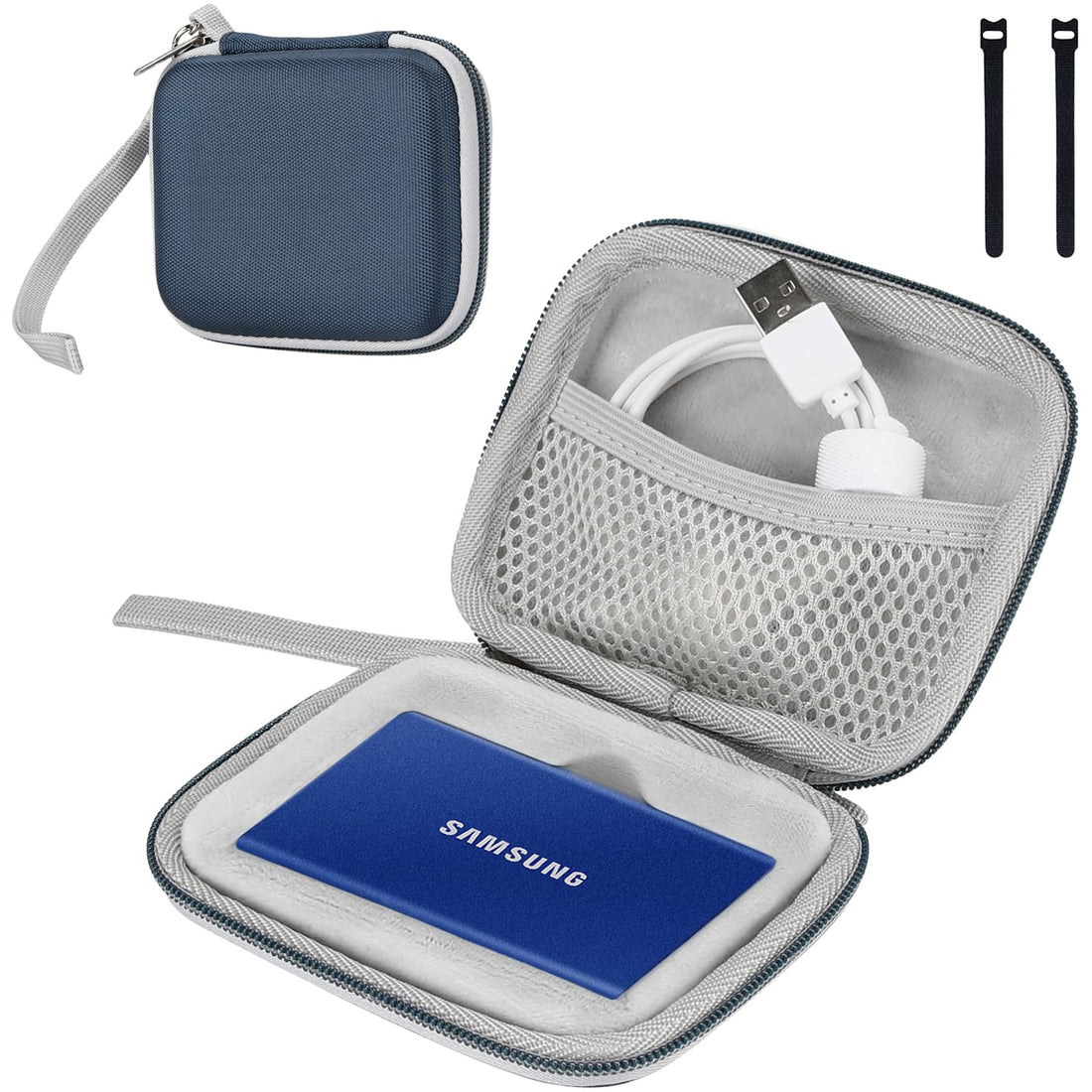 ProCase Case for Samsung T7/T7 Touch Portable SSD, 2 Attachment Protective Case SM External Hard Drive 250GB, 500GB, 1TB and 2TB Shockproof with Close Net for Accessories