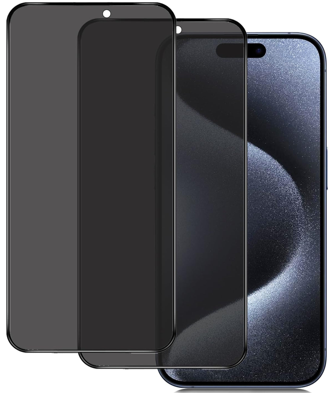Screen Protector for iPhone 15 Pro, Dark Privacy Screen Tempered Glass, 9H Hardness - Pack of 2