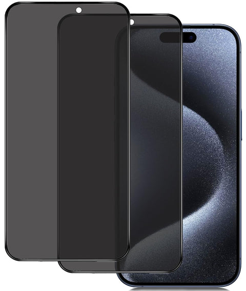Screen Protector for iPhone 15 Pro, Dark Privacy Screen Tempered Glass, 9H Hardness - Pack of 2