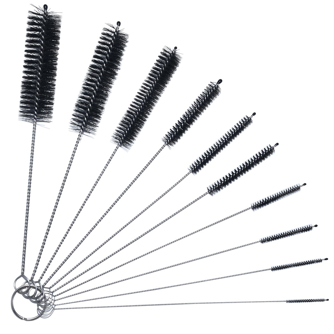 Bottle Cleaning Brushes, 8 Inch Nylon Tube Brush Set, Cleaner Brush Kit for Lab Clean, Straw, Wine Bottle, Cup, Pipes, Keyboard, Set of 10pcs, Black