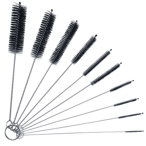 Bottle Cleaning Brushes, 8 Inch Nylon Tube Brush Set, Cleaner Brush Kit for Lab Clean, Straw, Wine Bottle, Cup, Pipes, Keyboard, Set of 10pcs, Black