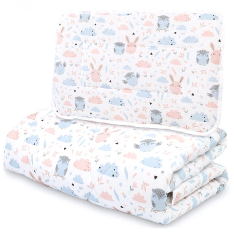 Totsy Baby Children's Duvet 120 x 90 cm Set with Pillow - Children's Blanket with Pillow Nursery Duvet with Cotton Patchwork Cover Owls