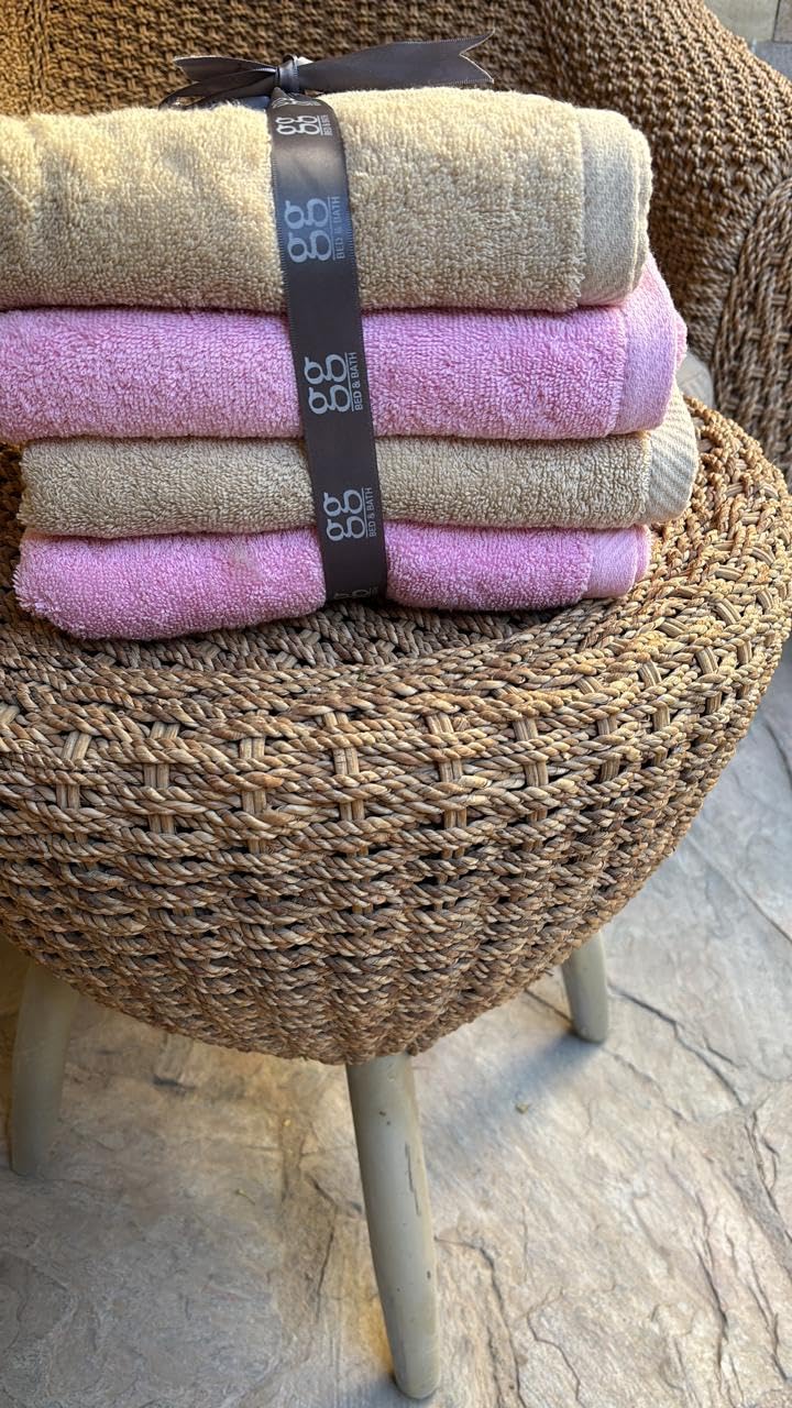 GG Bed & Bath Egyptian Cotton Towel Set, 50x100 cm, 4 Pieces, Multiple Colours (Beige * Pink)