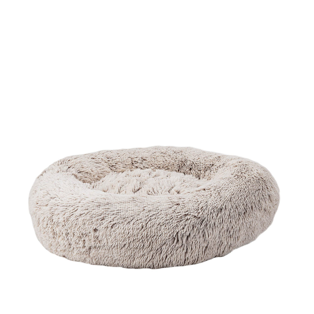 HUGO & HUDSON Calming Dog Bed, Plush Faux Fur Donut Shaped Machine Washable Pet Bed for Small, Medium & Large Dogs - Silver with Brown - 60cm Diameter