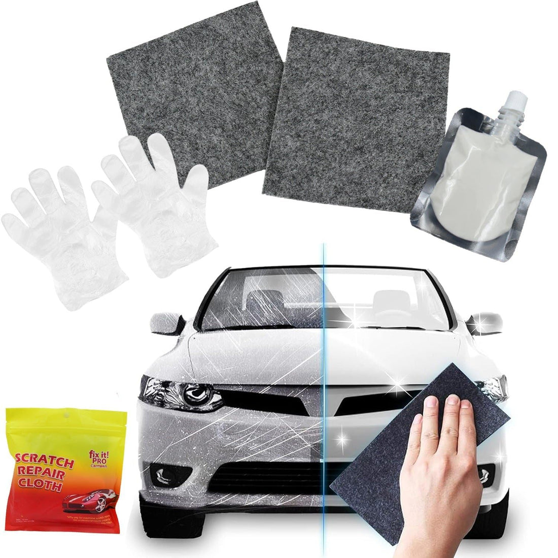 Plan A All-in-one Car Scratch Repair Kit, Scratch Treatment Paste and 2pcs Upgraded Magic Nano Cloth Car Scratch Remover with 2pcs Gloves Car Paint Scratch Repair Kit for Car Polish