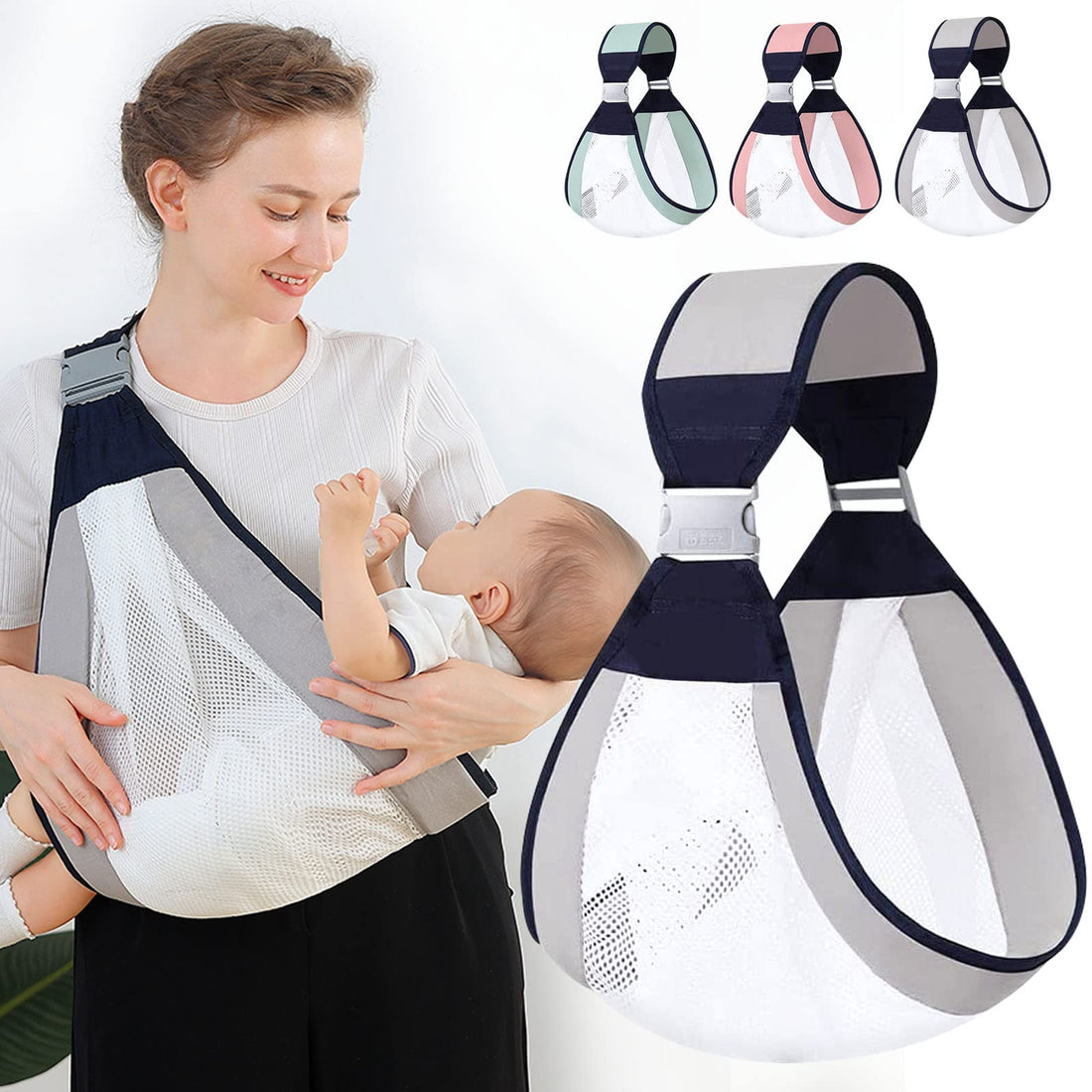 Adjustable Baby Carrier, Half Wrap Baby Carrier, Single Shoulder Sling Sling Natural Cotton with Breathable Mesh for Newborns and Toddlers (1 Piece Only) Get it from Eagleshop - igle shop