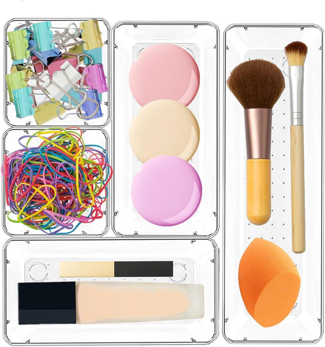 JIALTO Drawer Organizers, Plastic Clear Acrylic Non Slip Non Cracking kitchen drawer organizer Stackable Bathroom Drawer Organizer Trays, Storage Bins for Makeup, Bathroom, Kitchen Office 6 Pack