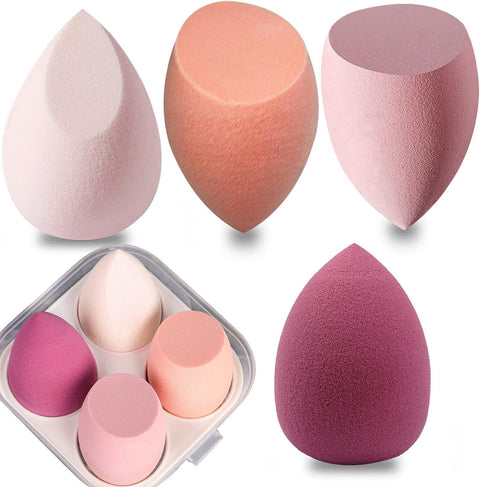 Makeup Sponge Blender Set 4 Pack, Blender Beauty Foundation Blending Sponge with Case, Professional Beauty Makeup Set for Cream, Powder and Liquid (Pink)