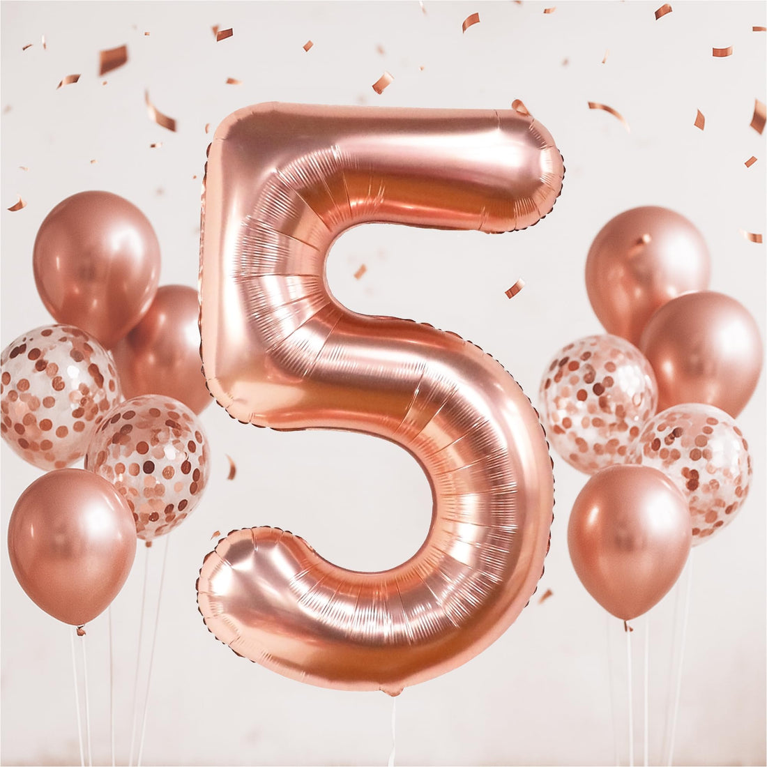 Wonka Big, Rose Gold Number 5 Balloon - 40 Inch | 5 Balloon Number with Confetti Balloons | Five and Fabulous Birthday Decorations | 5 Year Old Balloon, 5 Year Anniversary Decorations | Number Five Ba