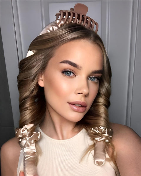 No Heat Hair Curl Hoop- Soft Satin Headbands Set for Overnight Styling Prevents Heat Damage and Split Ends Ensuring Healthy, Shiny Curls and Bouncy Waves Without Using Any Hot Tools or Electrical Devi