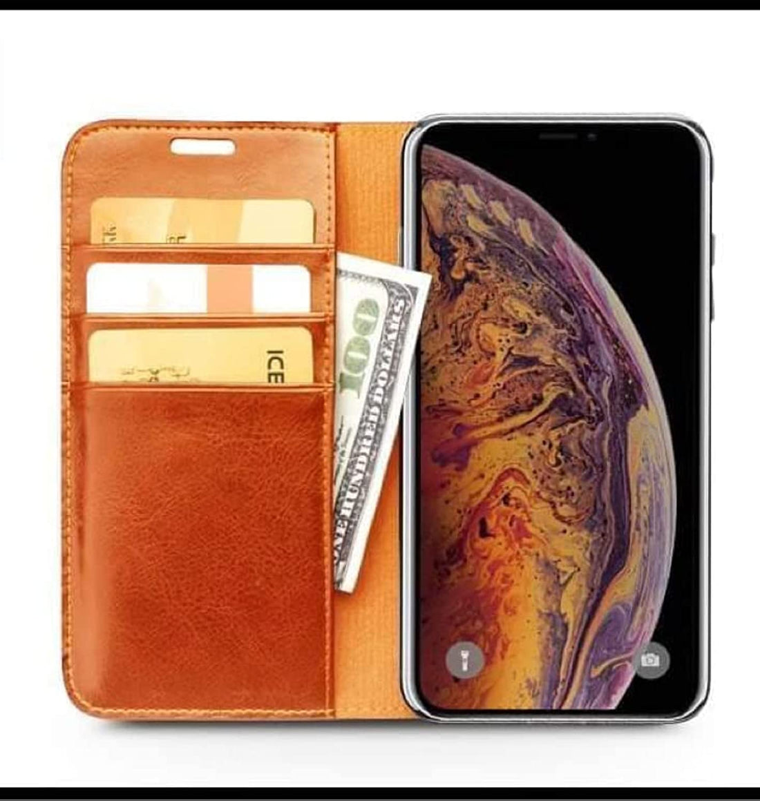 Vero Made V1 Flip Wallet Case for iPhone 11, Orange (Tan)