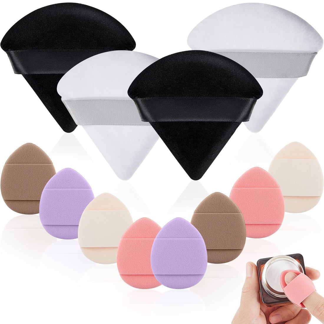 Cunhill Mini Powder Puff Face Triangle Makeup Puff Finger Soft Makeup Puff Setting Sponge Mineral Powder for Mineral Powder Loose Powder Body Powder Cosmetic Foundation(Black, White)