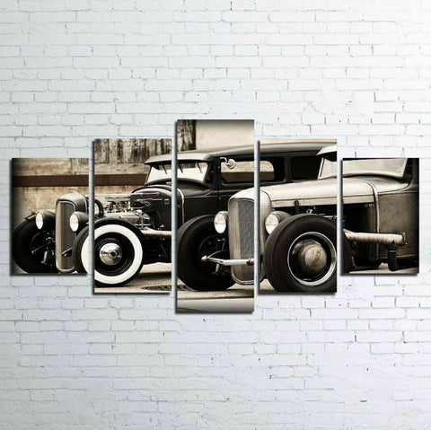5 Canvas Wall Art Vintage Cars Poster 5 Piece Canvas Art Living Room Wall Decor Home Decore Canvas Pictures Wall Decor For Bedrooms Stretched And Framed 60x32inch