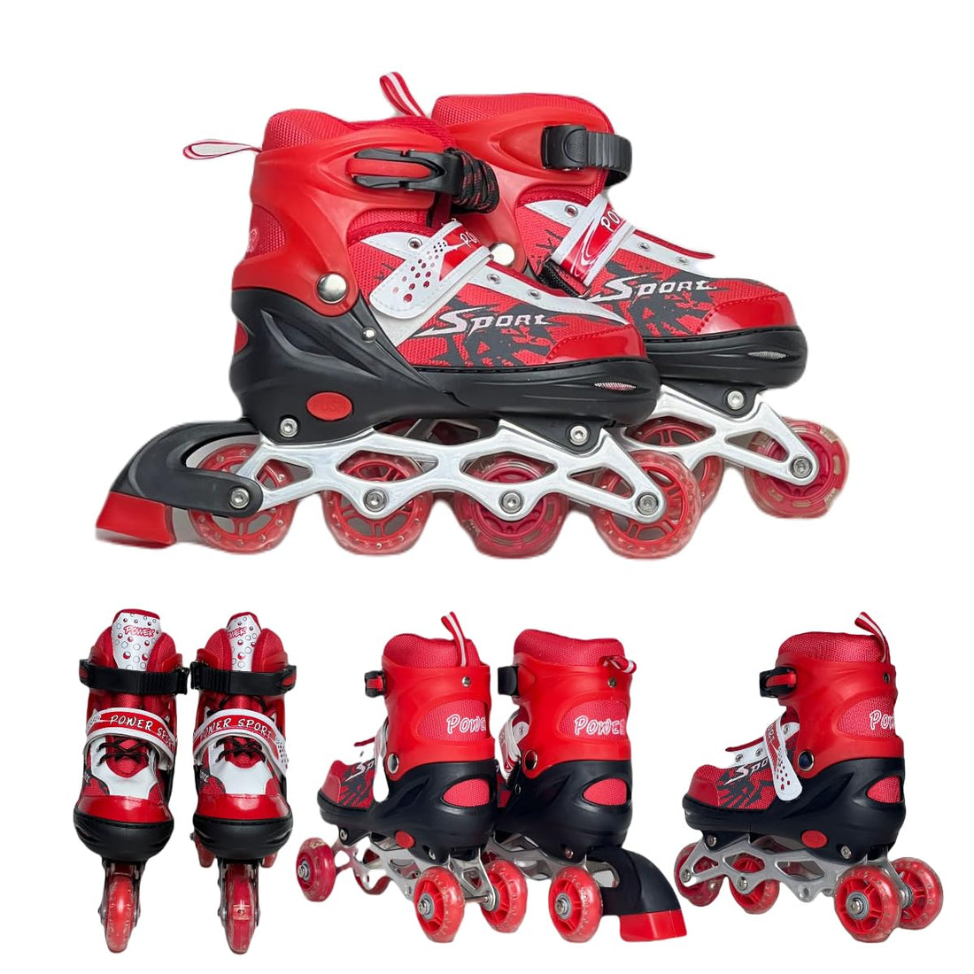 Roller Skates Comfortable Adjustable Hard Roller Skates with LED Front Wheel, Can Convert from Single Row to Four Wheel Roller Skates for Indoor Outdoor Beginners Kids Teens