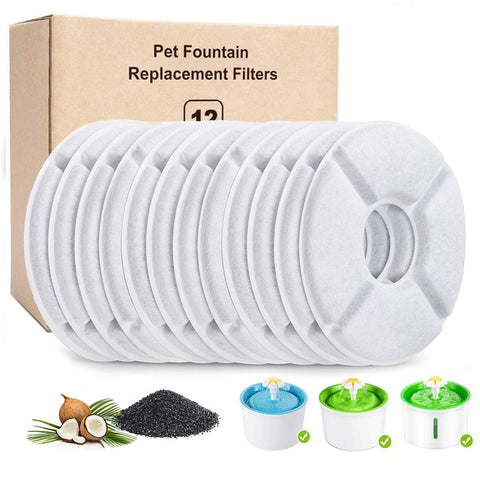 12-Pack Cat Water Fountain Filter, Pet Fountain Filters, Filters for Pet Water Fountains,Round Replacement Cat Filters for 84oz/2.5L Water Fountain, Filters for Drinking Cat