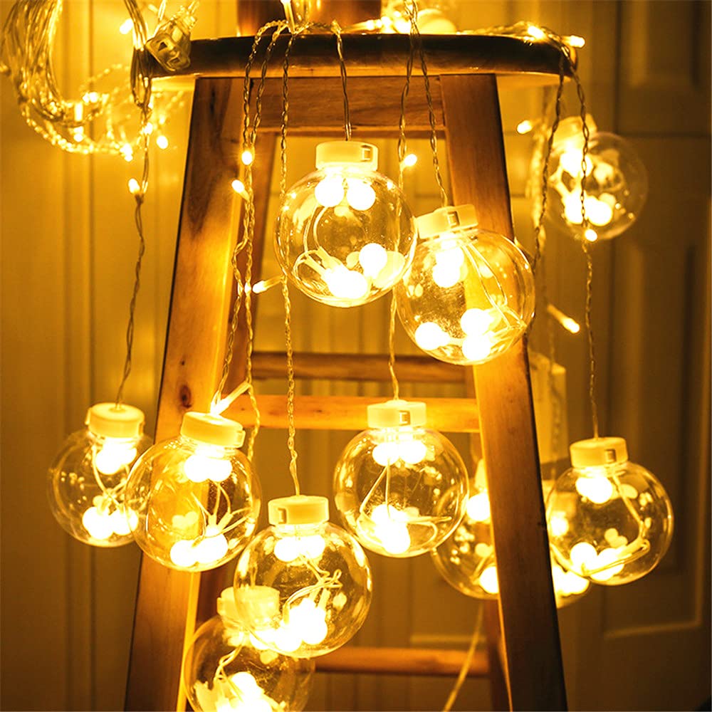 Curtain Wish Ball String Lights,Home Decorative Fairy Lights,Glass Hanging Party Lights for Wedding Christmas Party Ramadan Diwali Gift Bedroom Home Decor,Battery powered (Warm White)
