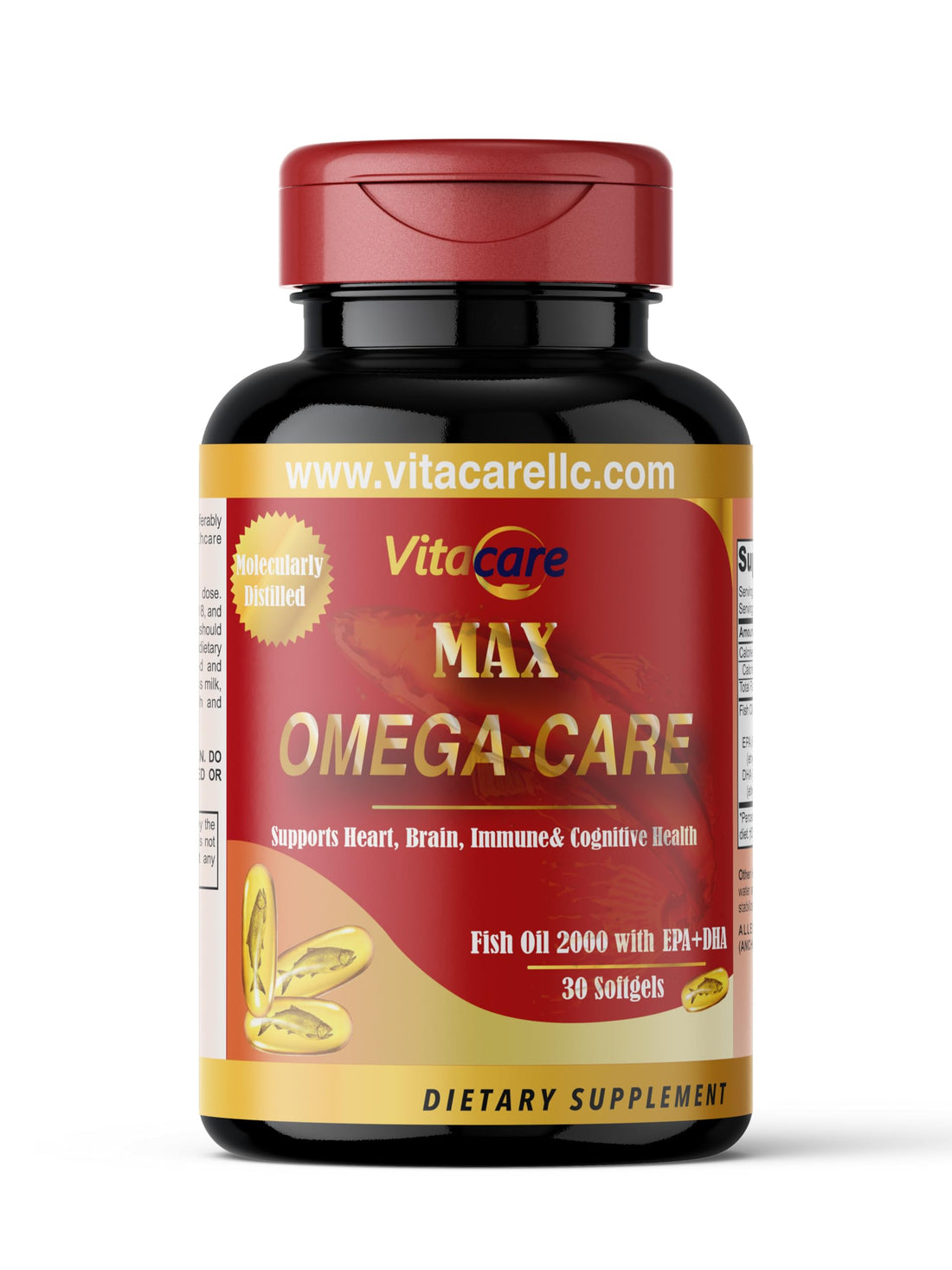 VitaCare Max Omega-Care, Supports Heart, Brain, Immune & Cognitive Health, Fish Oil 2000 with EPA + DHA, 30 Softgels, Made in USA