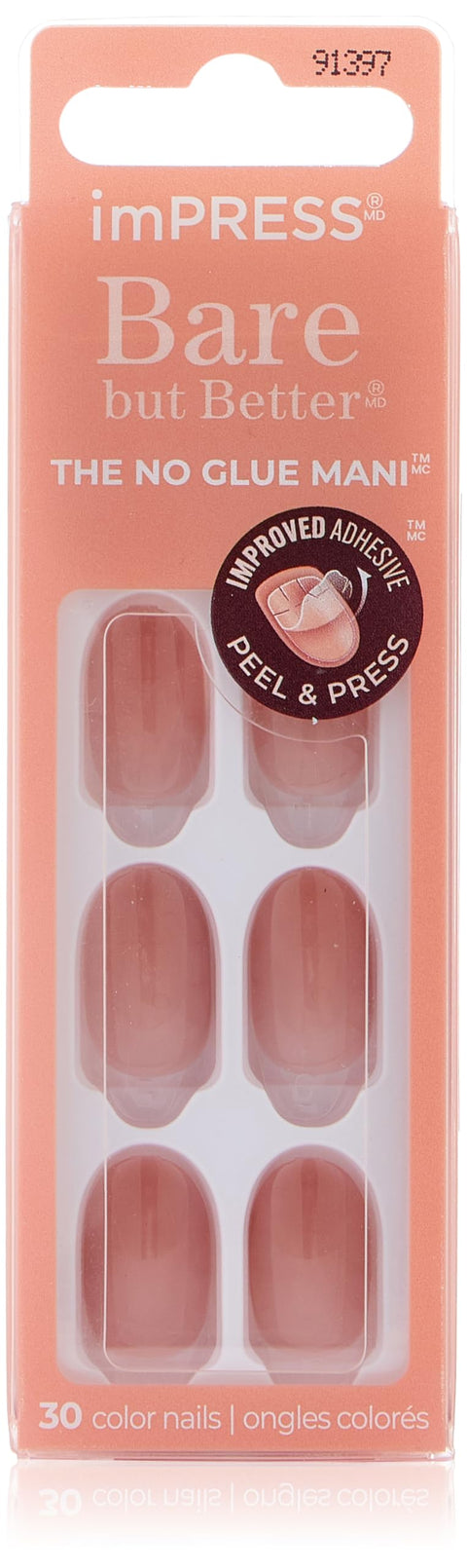 Kiss Impress Bare But Better False Nails 30-Pieces, Charmer