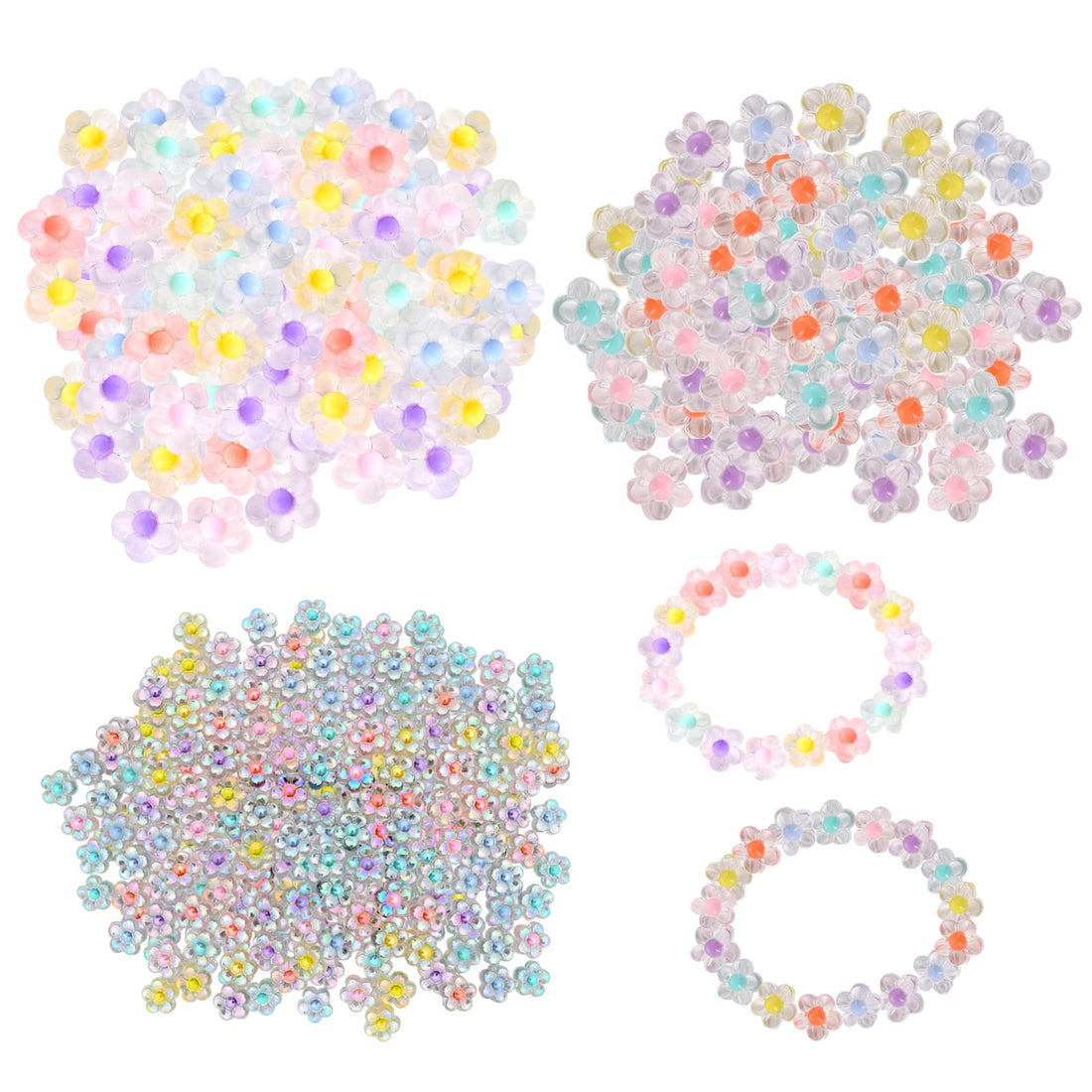 Auswalar 150 PCS Flower Acrylic Bracelet Beads Mix Candy Colors Flower Hair Beads for DIY Crafts Braids Bracelet Earring Jewelry Making