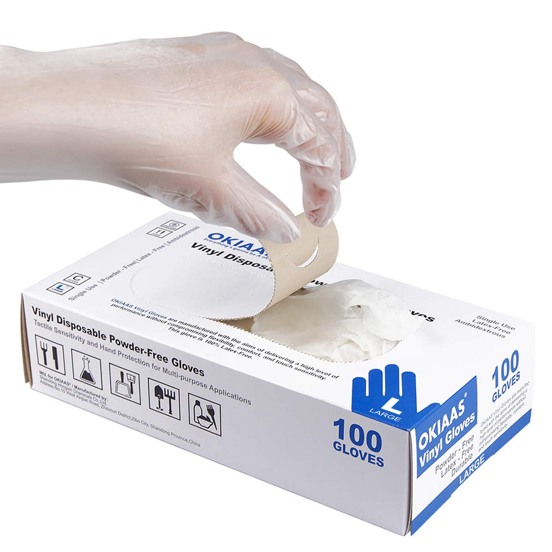 OKIAAS Disposable Gloves M| Latex-Free Clear Vinyl Gloves for Household, Food Handling, Lab Work and More| Medium,100 Counts/Box